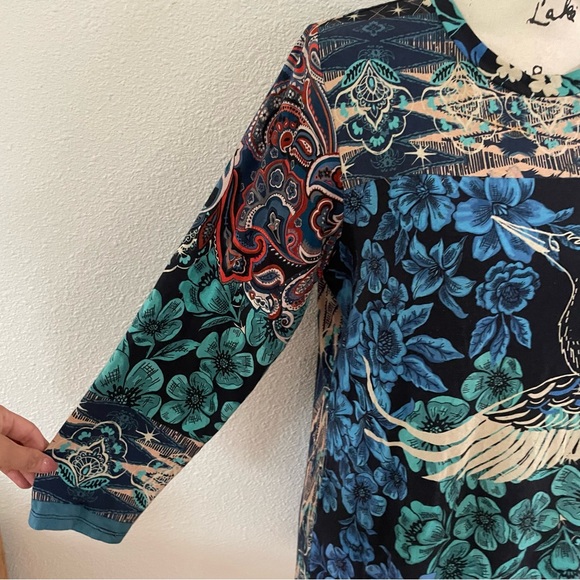 Johnny Was Multicolor Floral Crane Blouse - Picture 9 of 14